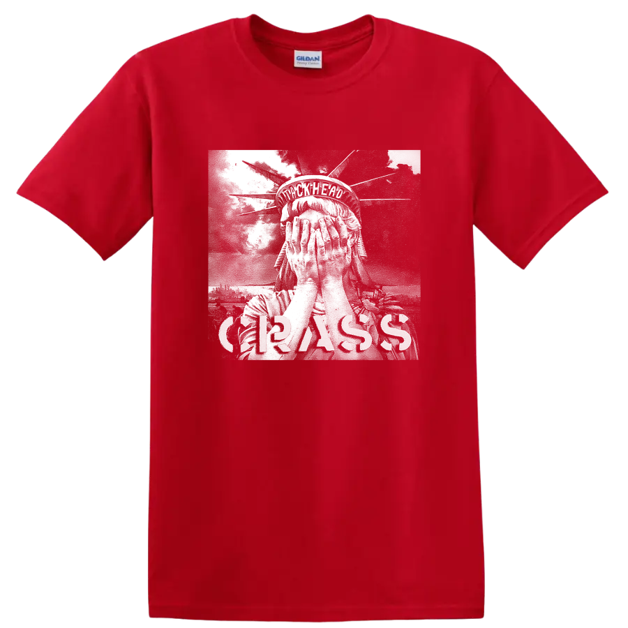Crass punk rock band graphic design on a Red T Shirt