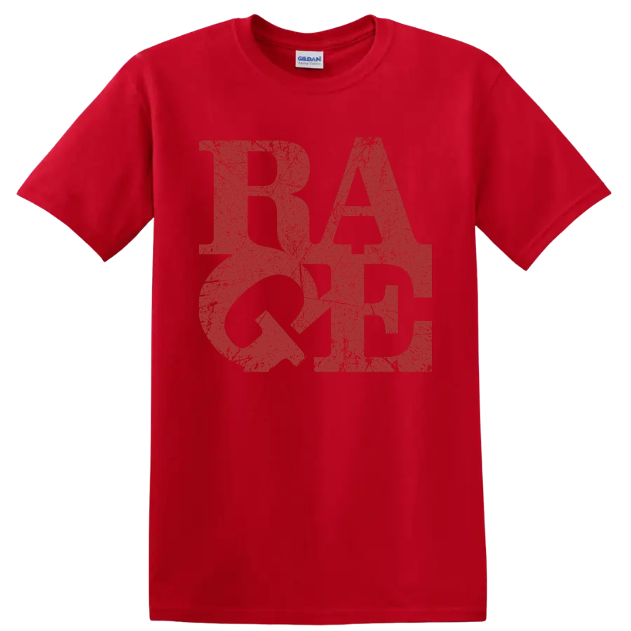 Distressed red RATM logo graphic print on a Red T Shirt