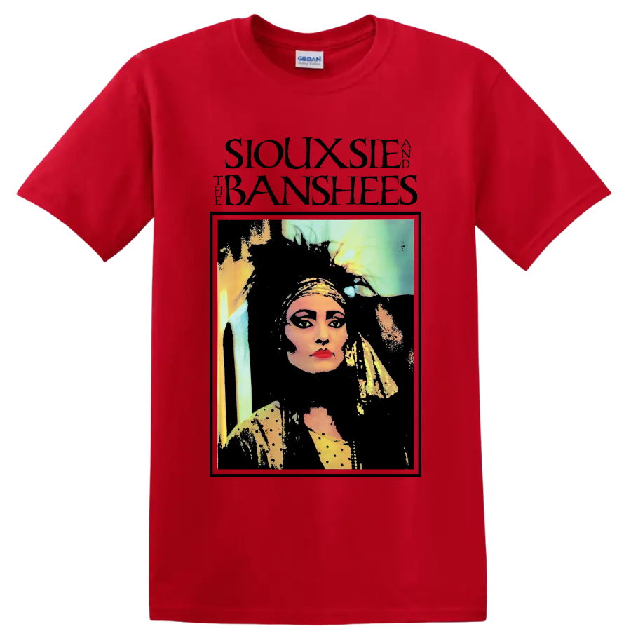 Siouxsie and the Banshees punk rock portrait graphic on a Red T Shirt