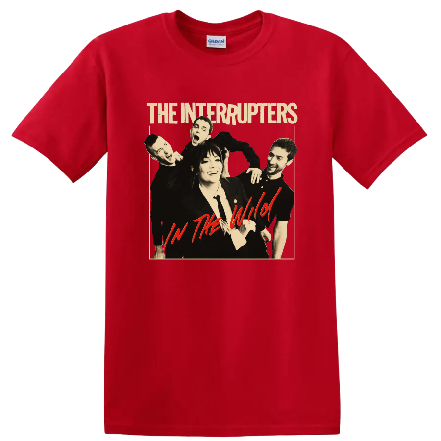 The Interrupters punk rock band portrait with In the Wild text on a Red T Shirt