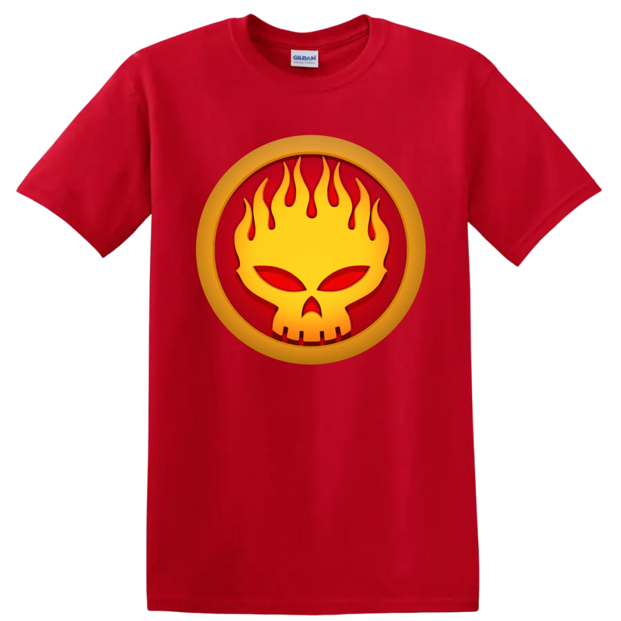 The Offspring flaming face punk rock logo graphic on a Red T Shirt