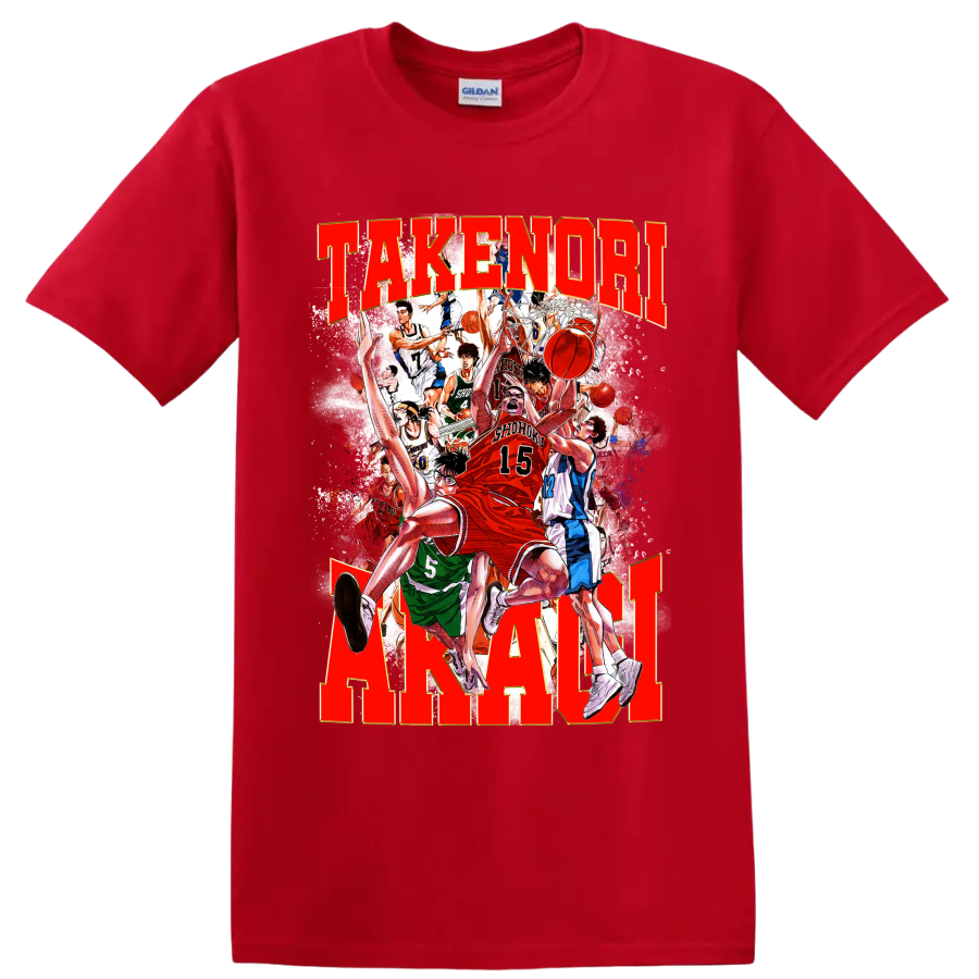 Hanamichi Sakuragi and Shohoku Slam Dunk manga basketball action collage on a Red T Shirt