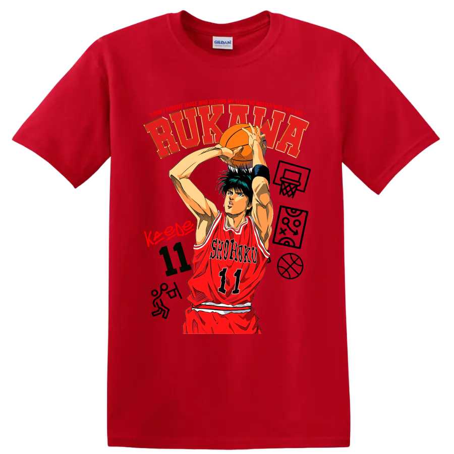 Kaede Rukawa Shohoku 11 manga basketball shooting graphic on a Red T Shirt