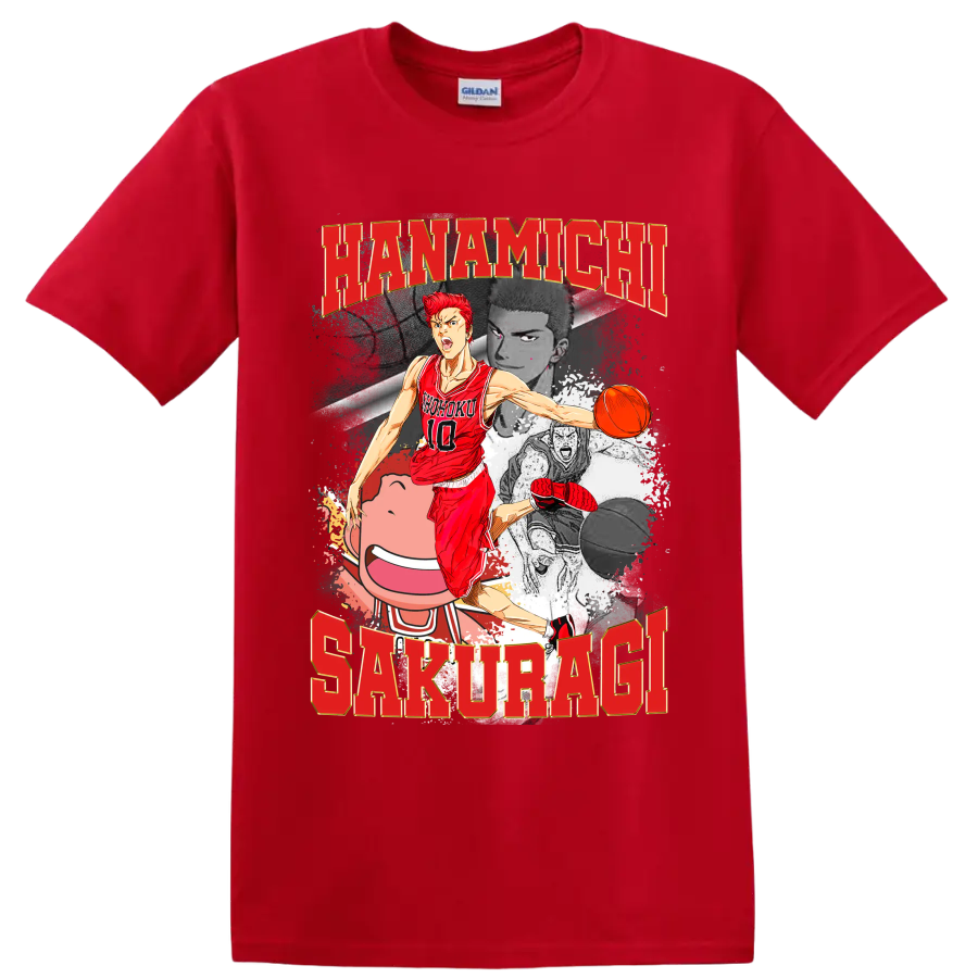 Hanamichi Sakuragi Slam Dunk manga basketball collage with red number 10 player on a Red T Shirt