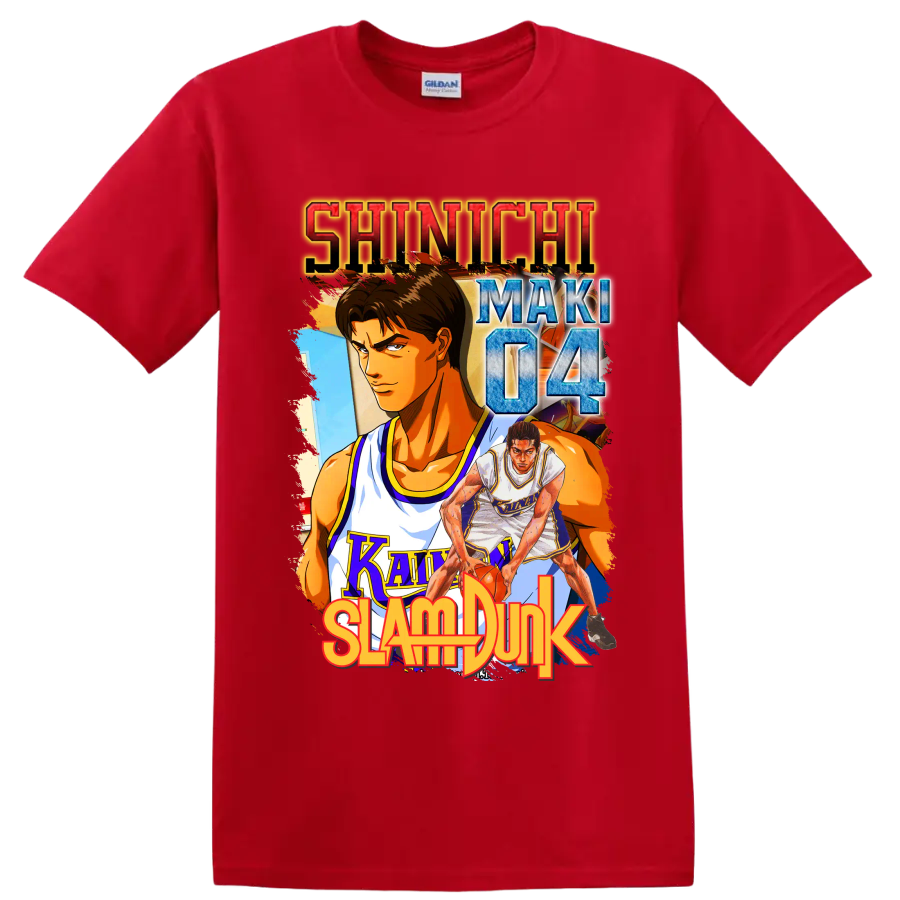 Shinichi Maki Slam Dunk manga-style Kainan basketball graphic with number 04 on a Red T Shirt