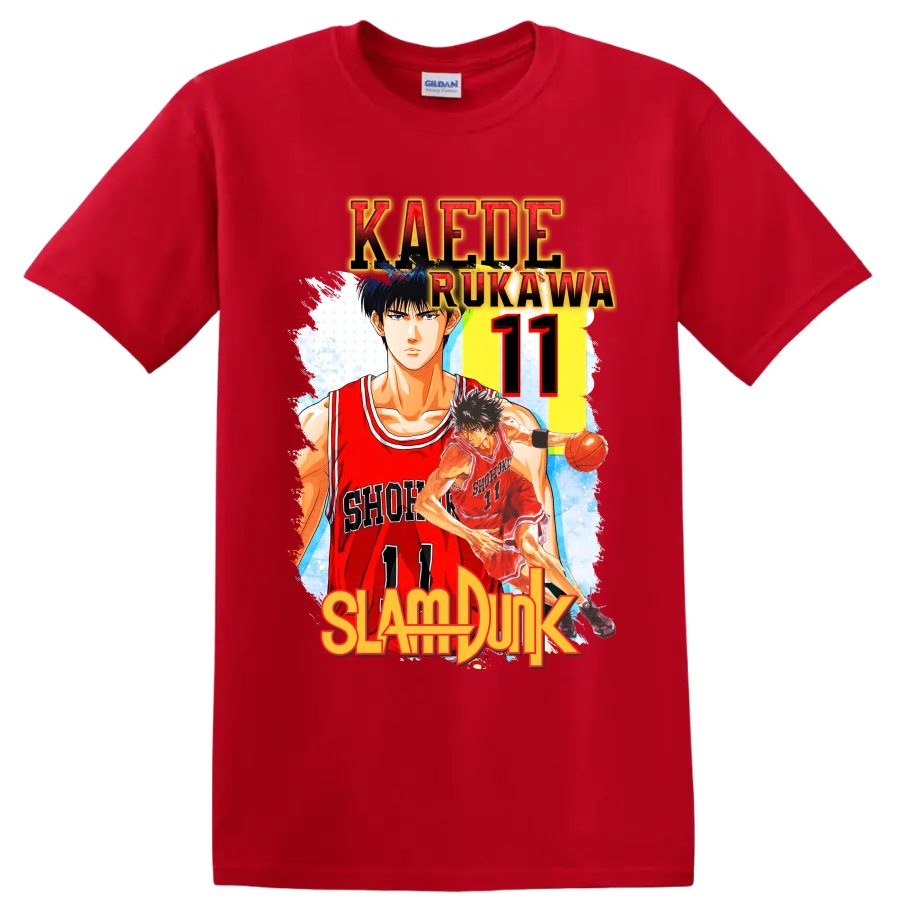 Kaede Rukawa Slam Dunk Shohoku number 11 manga basketball graphic print on a Red T Shirt