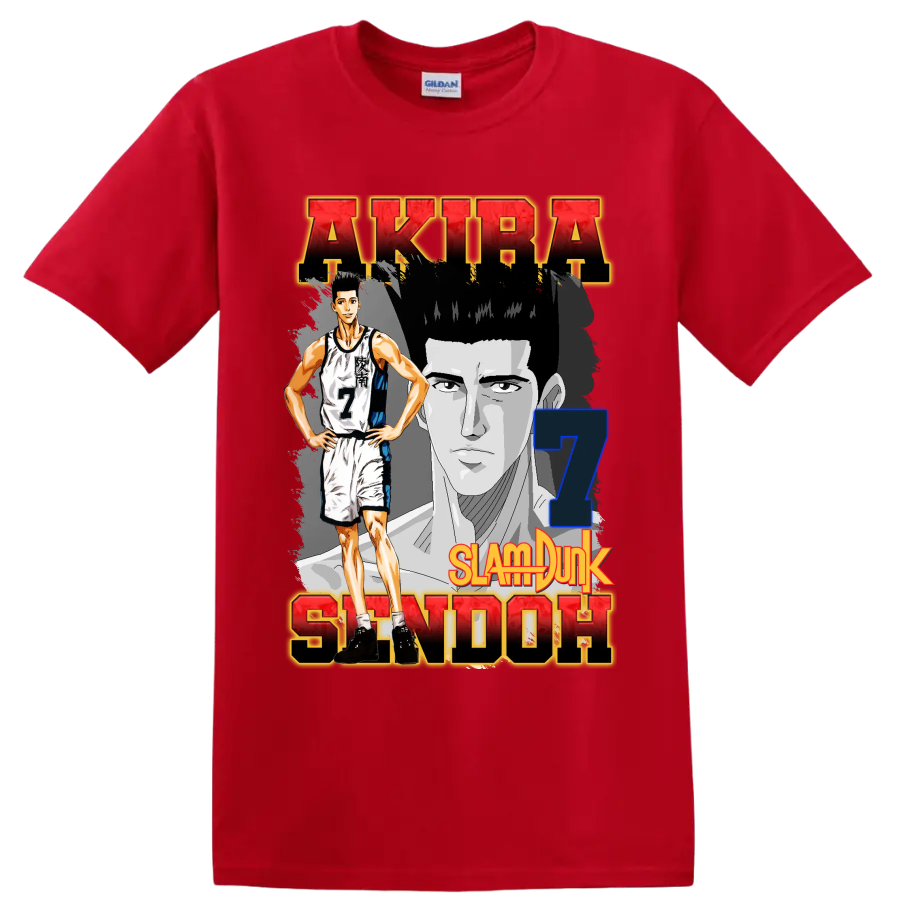 Akira Sendoh Slam Dunk manga basketball graphic with number 7 portrait art on a Red T Shirt