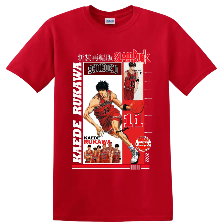 Kaede Rukawa Slam Dunk Shohoku basketball collage with number 11 and player portraits on a Red T Shirt