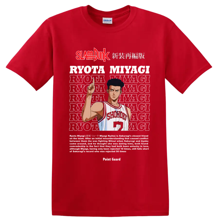 Ryota Miyagi Slam Dunk manga graphic in Shohoku number 7 uniform on a Red T Shirt