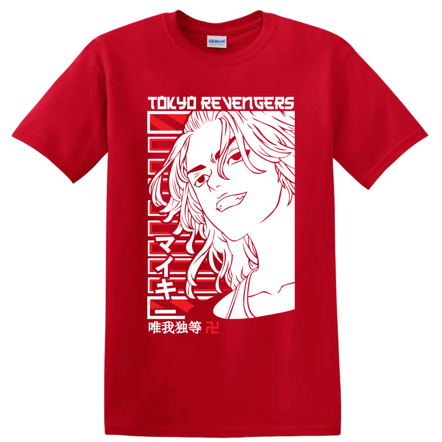 Ken Ryuguji Draken portrait in bold red and black Tokyo Revengers anime art on a Red T Shirt