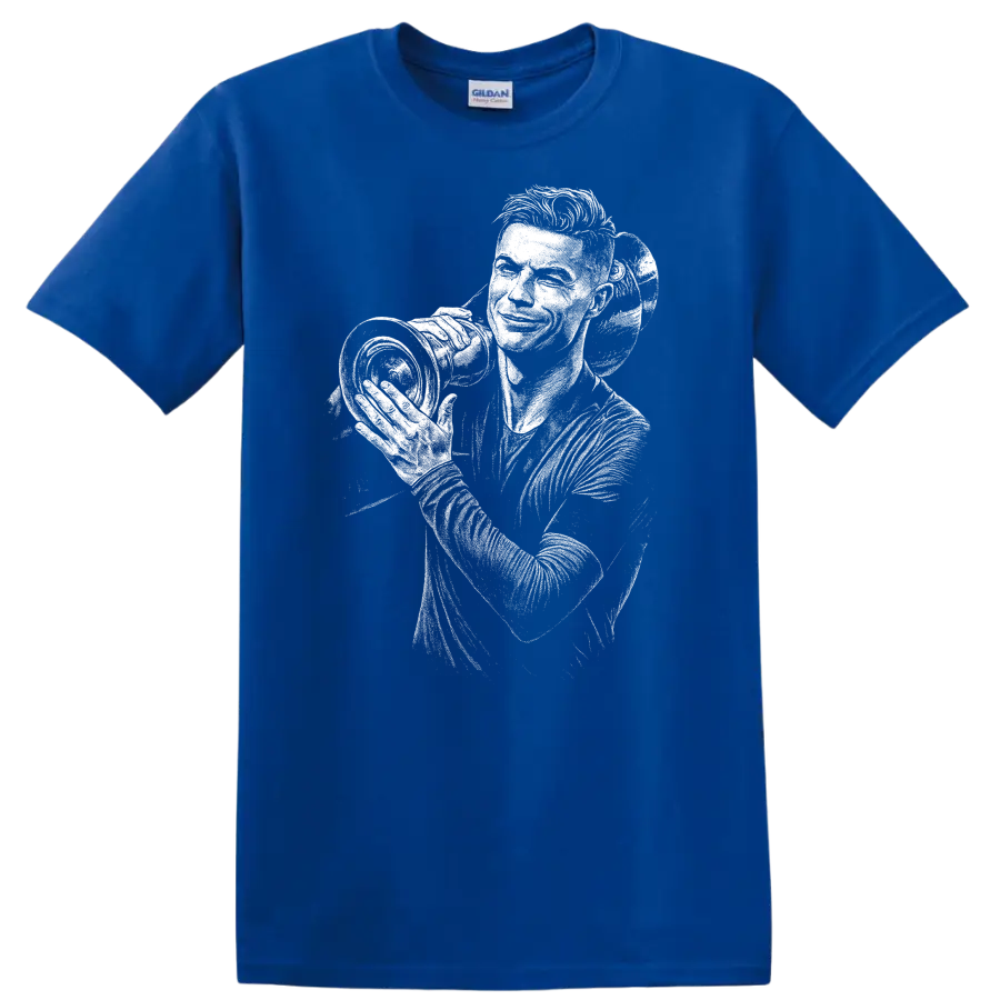 High-contrast retro soccer portrait of Cristiano Ronaldo T - Royal (Blue)