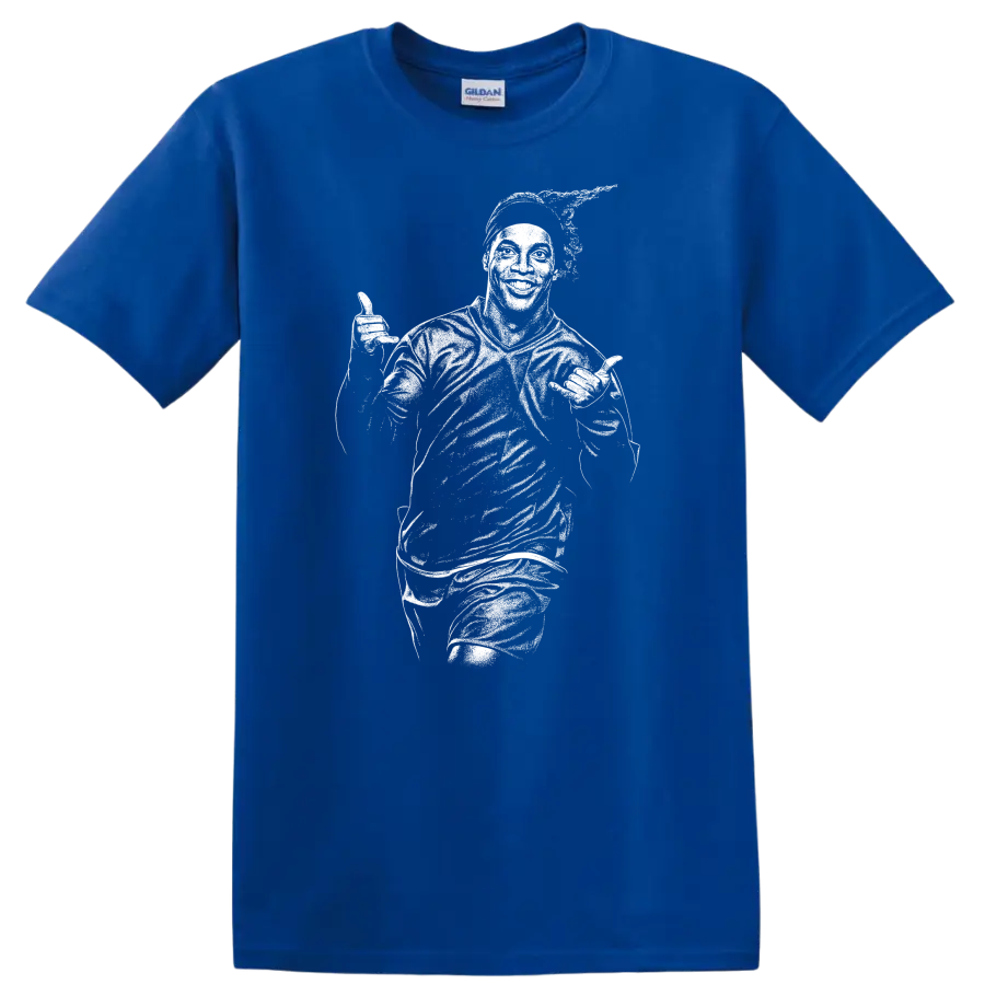 Retro soccer player portrait in legend style inspired by Ronaldinho on a T - Royal (Blue)