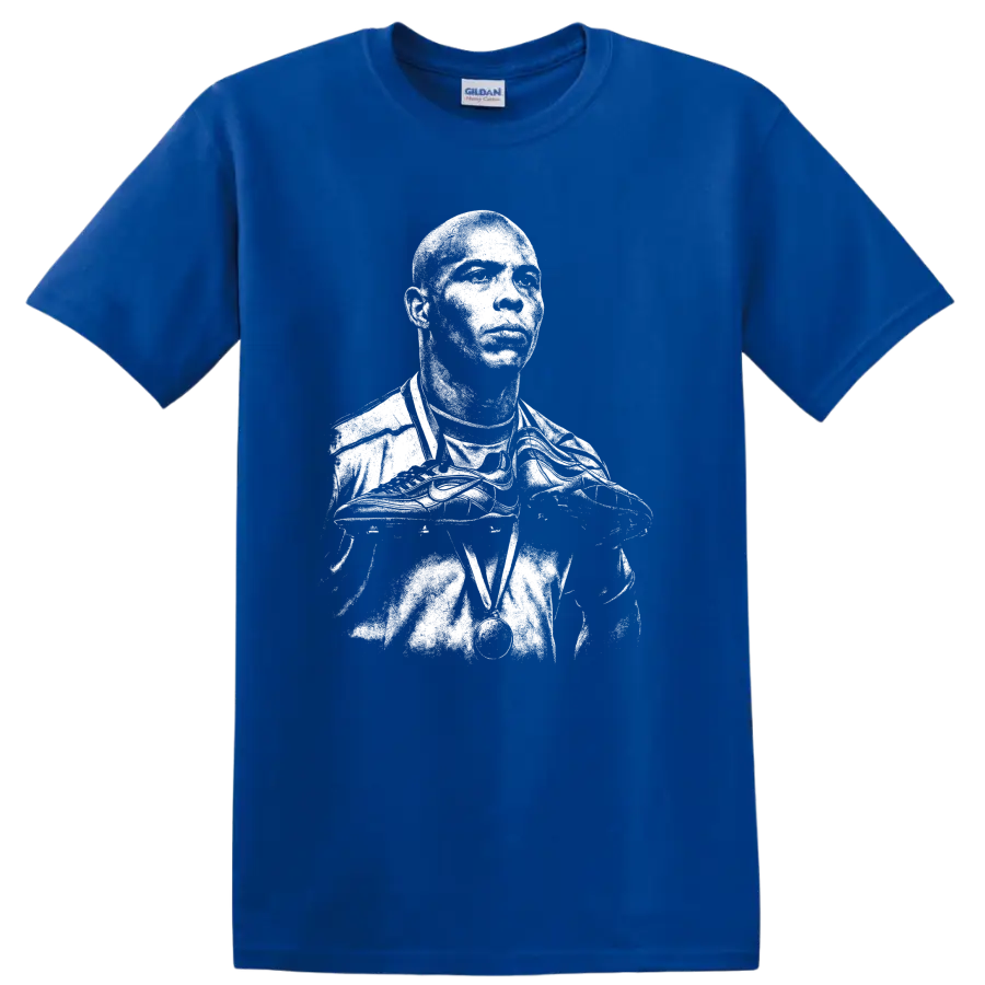 Retro soccer portrait of Ronaldo Nazário legend style T - Royal (Blue)