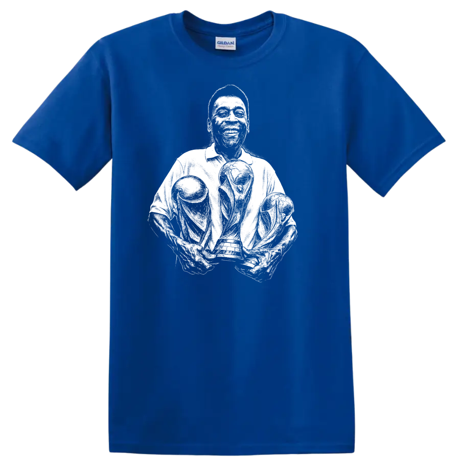 Retro soccer Pelé legend style portrait graphic T - Royal (Blue)