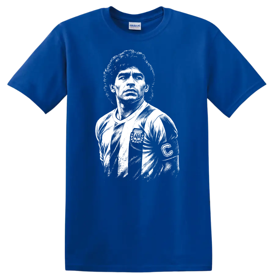 Black and white retro portrait of Diego Maradona on a T - Royal (Blue)