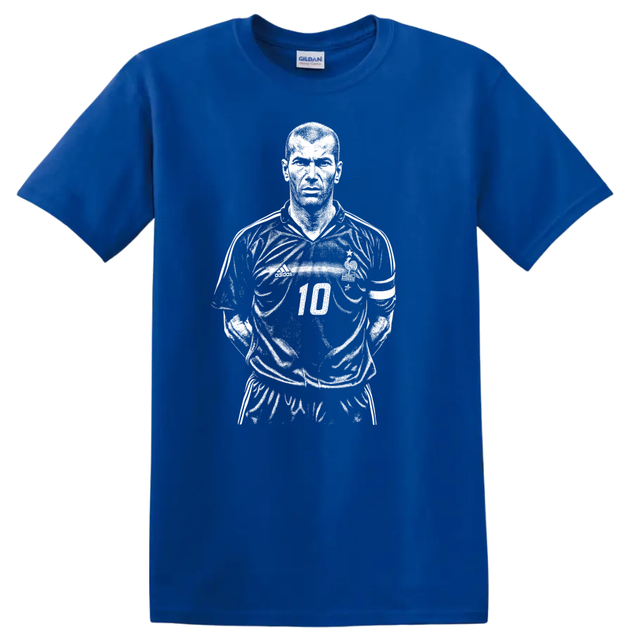 Black and white retro soccer portrait graphic T-shirt inspired by - Royal (Blue)