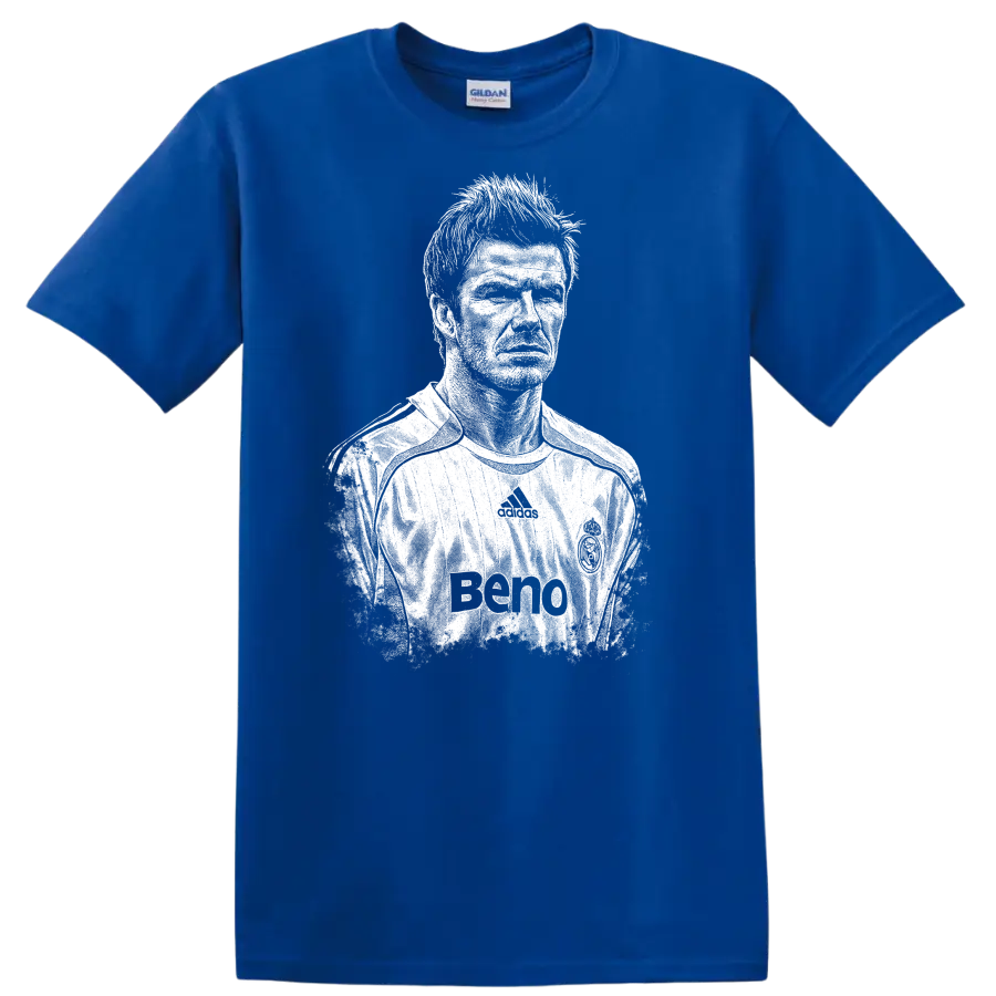 Retro soccer portrait style graphic inspired by David Beckham on a - Royal (Blue)