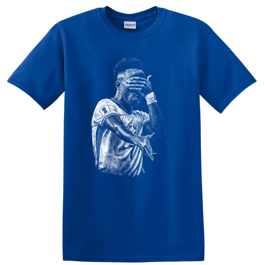 Retro black and white soccer portrait of Vinícius Júnior T - Royal (Blue)