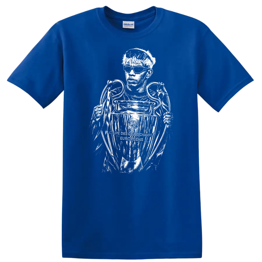 Retro black and white soccer portrait of Lamine Yamal style - Royal (Blue)