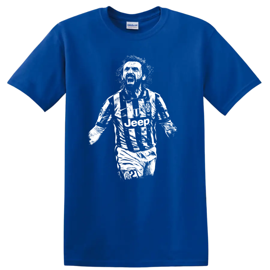 Retro soccer portrait design inspired by Andrea Pirlo on a T - Royal (Blue)