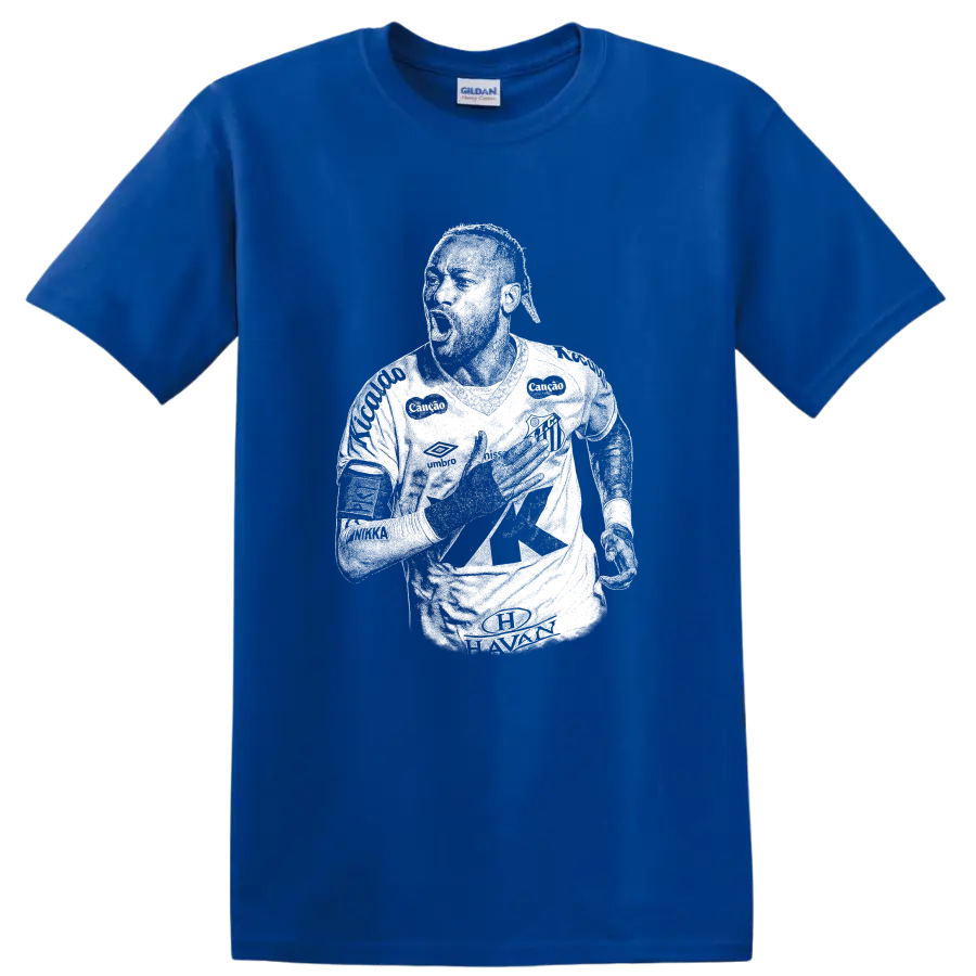 Retro soccer portrait silhouette inspired by Neymar Jr. on a black T - Royal (Blue)