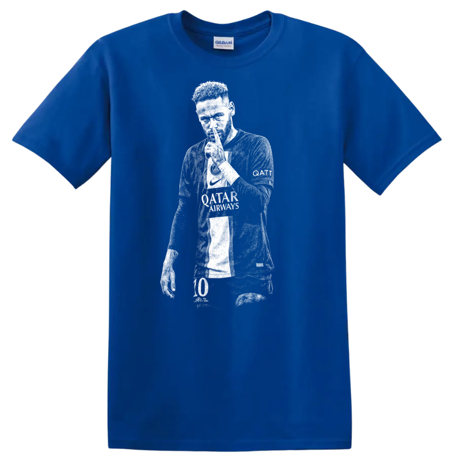 Retro soccer player portrait silhouette design inspired by Neymar Jr. T - Royal (Blue)