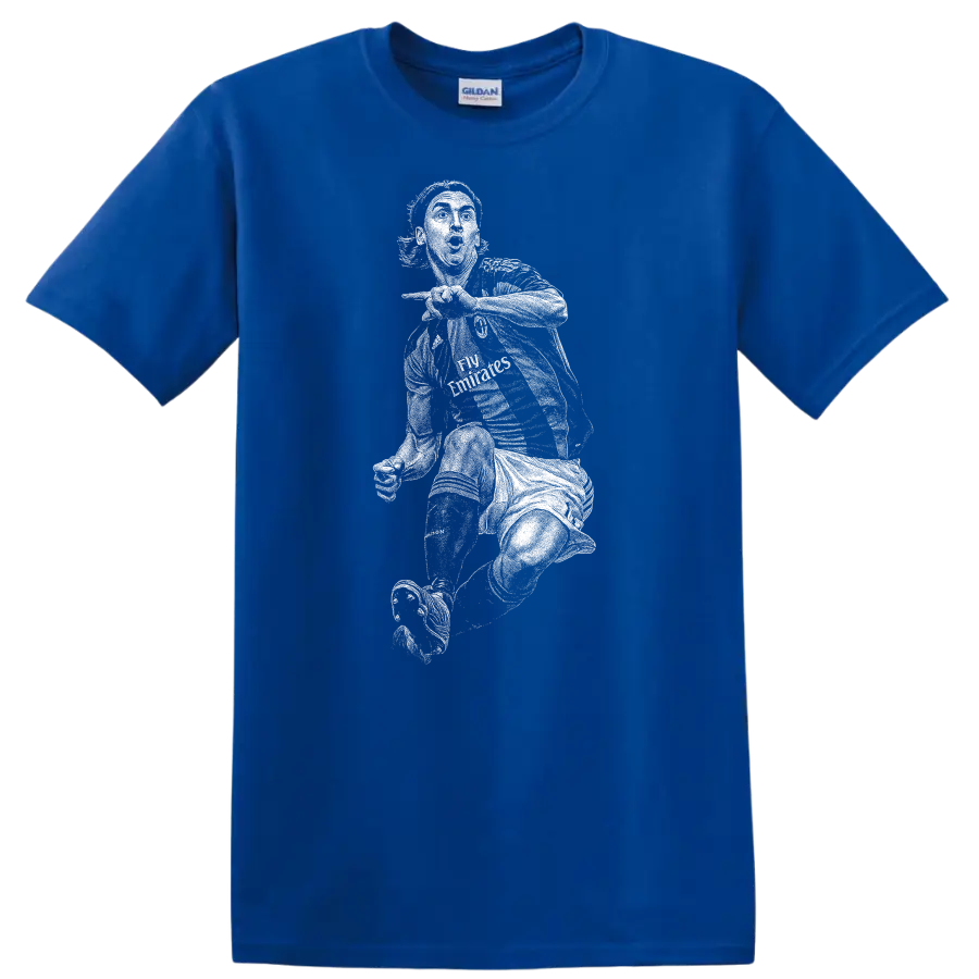 Retro soccer portrait of Zlatan Ibrahimović style graphic T - Royal (Blue)