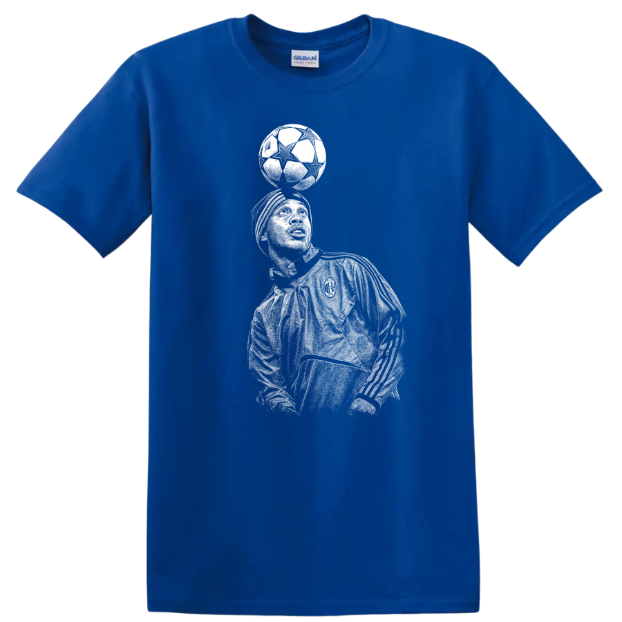 Retro soccer portrait of Ronaldo de Assis Moreira in legend style T - Royal (Blue)