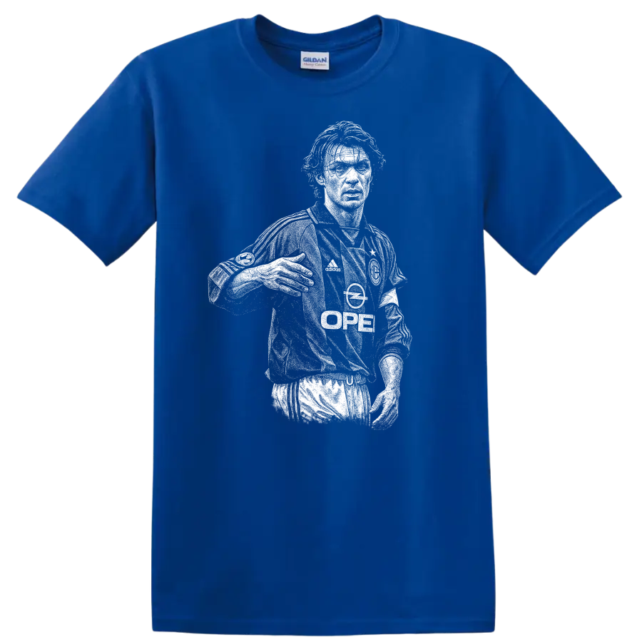 Retro soccer portrait of Paolo Cesare Maldini style graphic T - Royal (Blue)