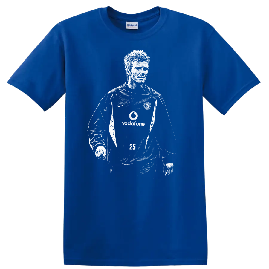 Black and white retro soccer player portrait graphic - Royal (Blue)