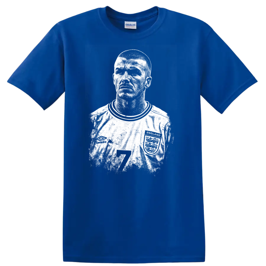 Retro soccer portrait David Beckham legend style T - Royal (Blue)