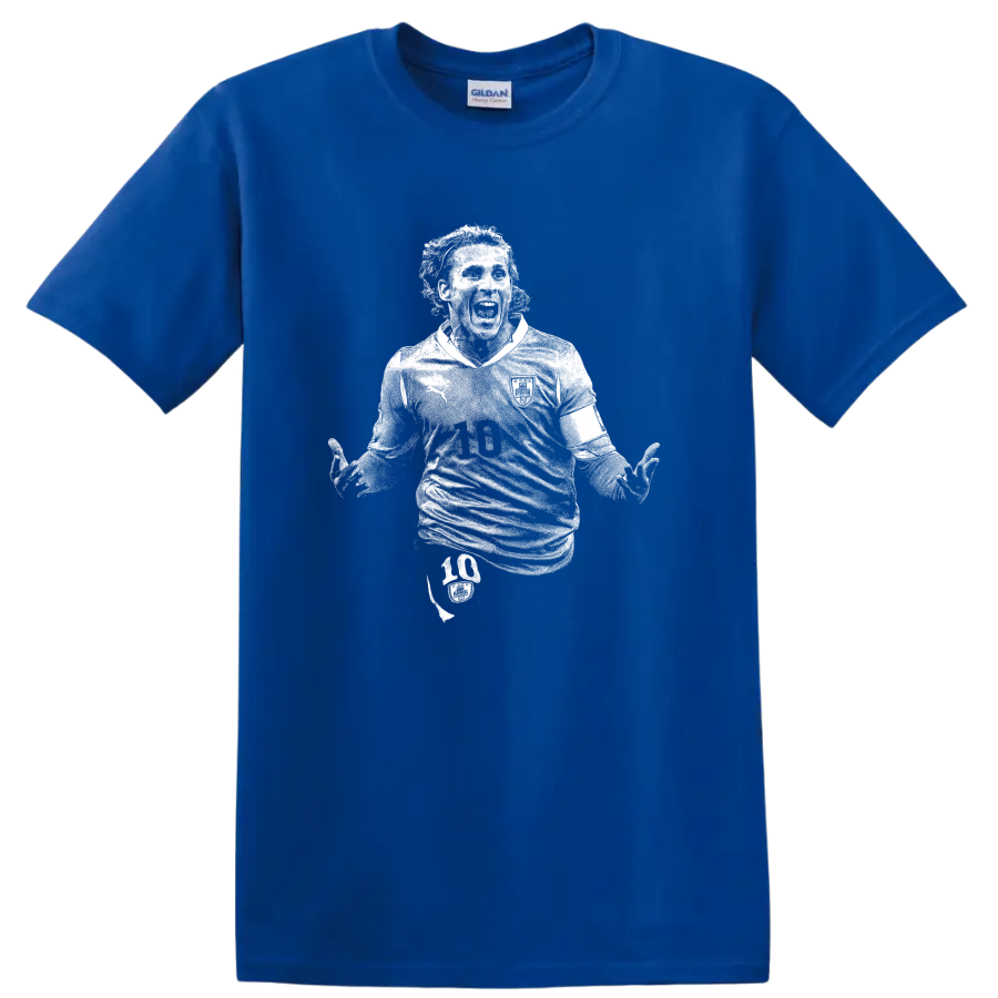 Retro soccer portrait silhouette inspired by Diego Forlán T - Royal (Blue)