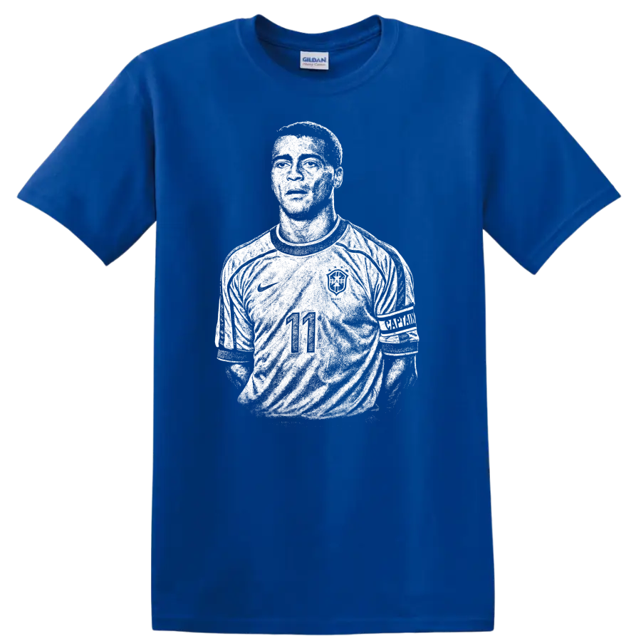Retro soccer portrait legend style silhouette of Ronaldo Nazário T - Royal (Blue)