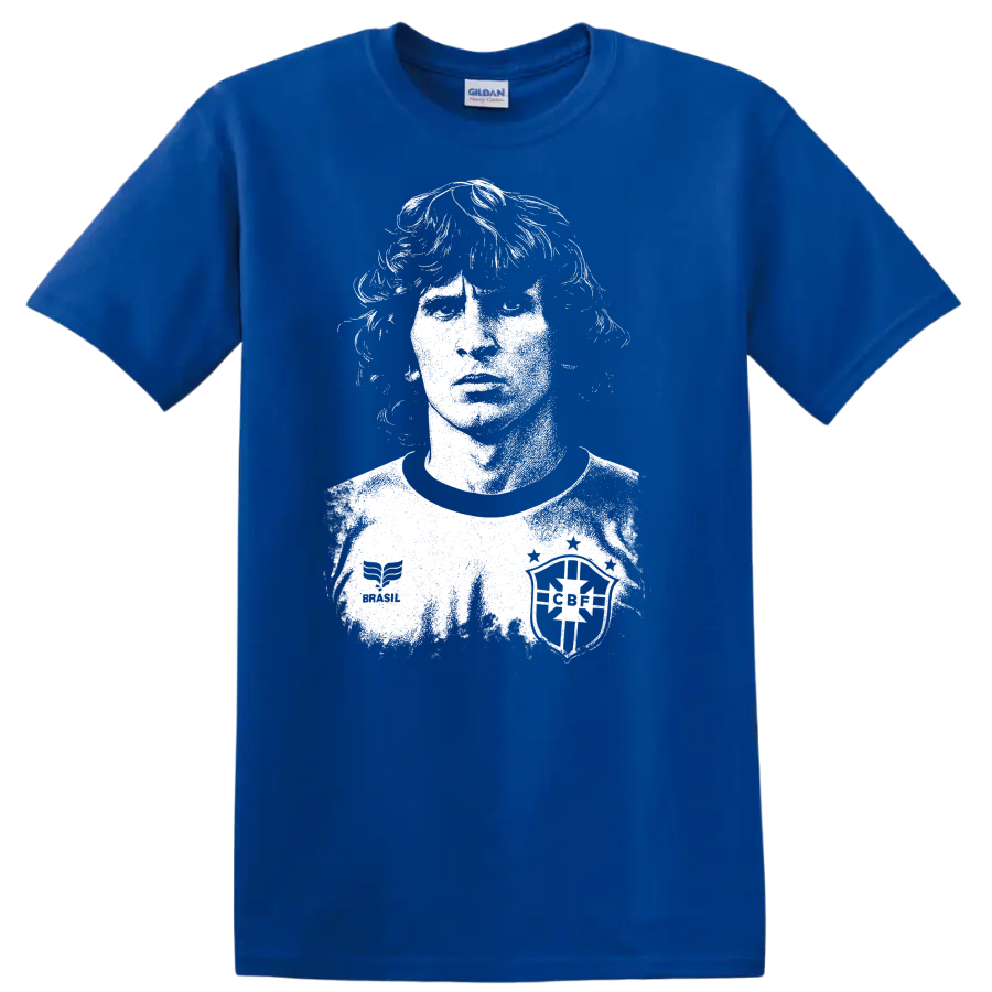 Retro soccer legend portrait of Arthur Antunes Coimbra black and white T shirt - Royal (Blue)