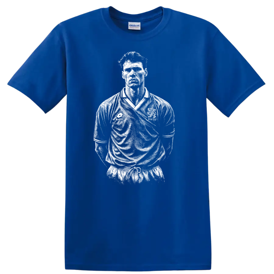 Retro black and white soccer portrait of Marco van Basten T - Royal (Blue)