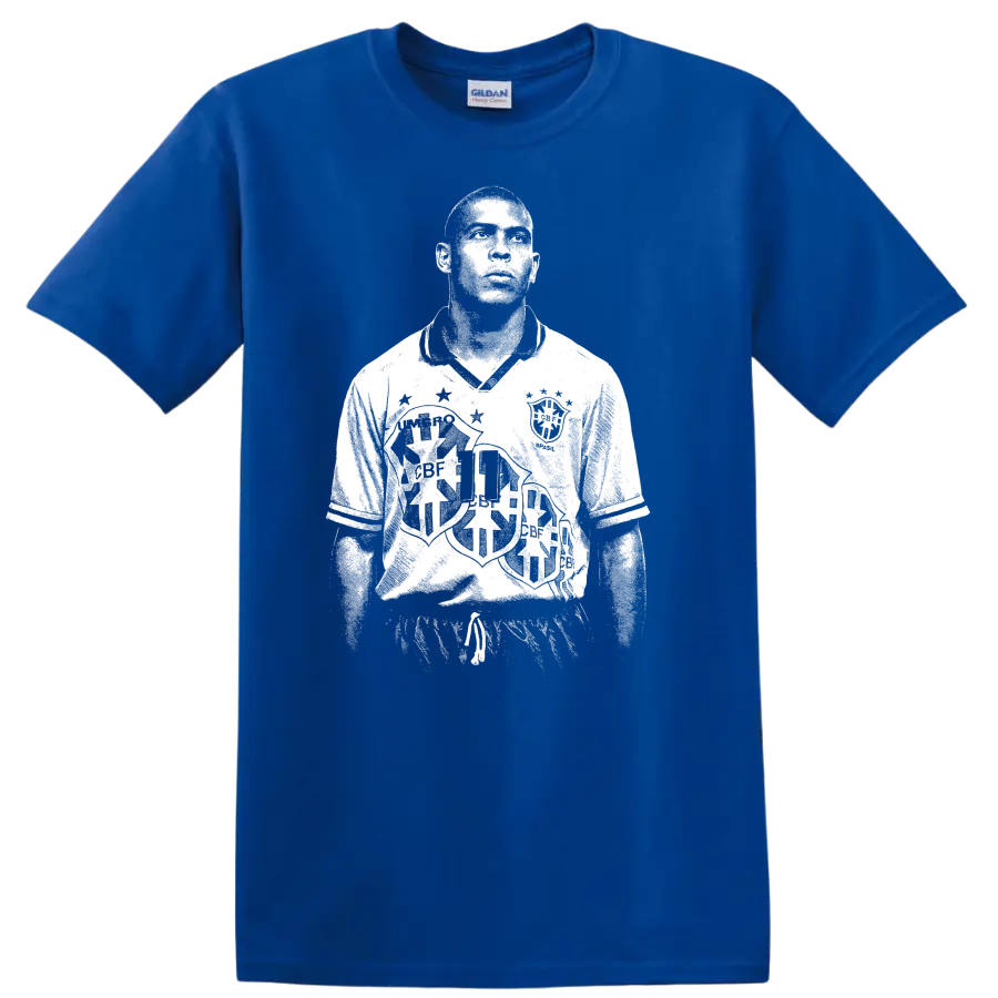 Retro soccer portrait of Ronaldo Nazário legend style - Royal (Blue)