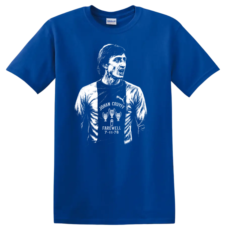 Retro black and white soccer legend portrait graphic T - Royal (Blue)