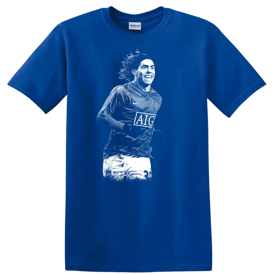 Retro soccer legend portrait of Carlos Alberto Tévez on T - Royal (Blue)