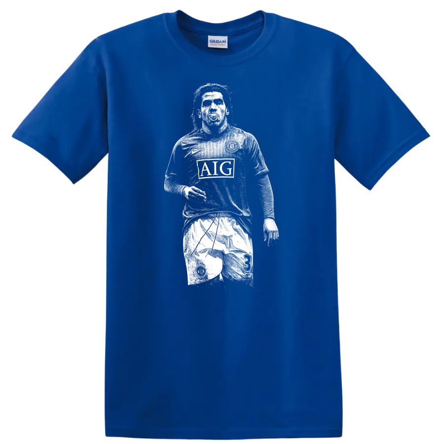 Retro soccer legend portrait style graphic featuring Carlos Alberto Tévez T - Royal (Blue)