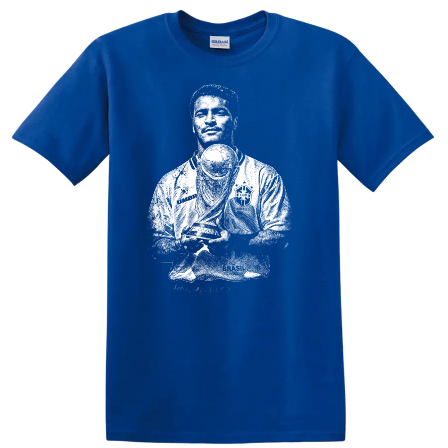 Retro soccer portrait silhouette of Romário de Souza Faria T - Royal (Blue)
