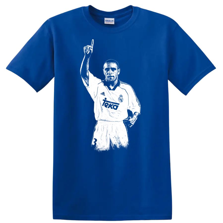 Retro soccer legend portrait of Roberto Carlos in vintage style T - Royal (Blue)