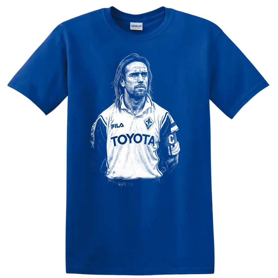 Black and white retro soccer portrait of Gabriel Omar Batistuta T - Royal (Blue)