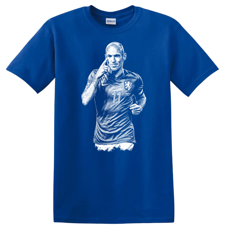 Retro soccer portrait of Arjen Robben style graphic T - Royal (Blue)