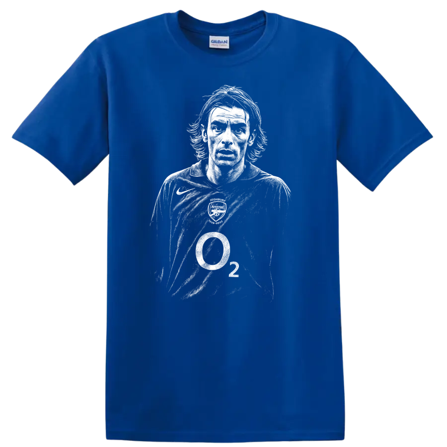 Retro soccer player portrait of Robert Pirès style in high-contrast black and white T shirt - Royal (Blue)