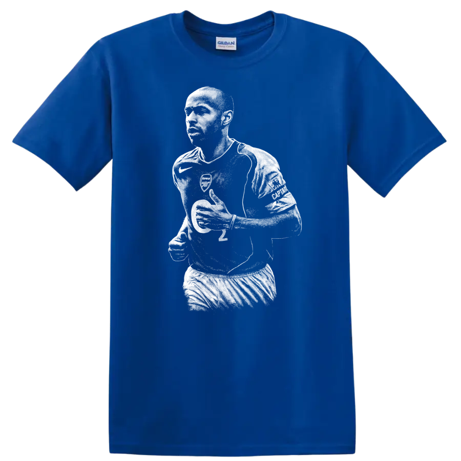 Black and white retro Thierry Henry soccer portrait T - Royal (Blue)
