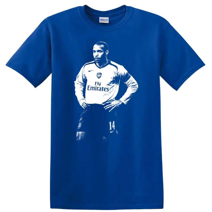 Retro black and white Thierry Henry soccer portrait style T - Royal (Blue)