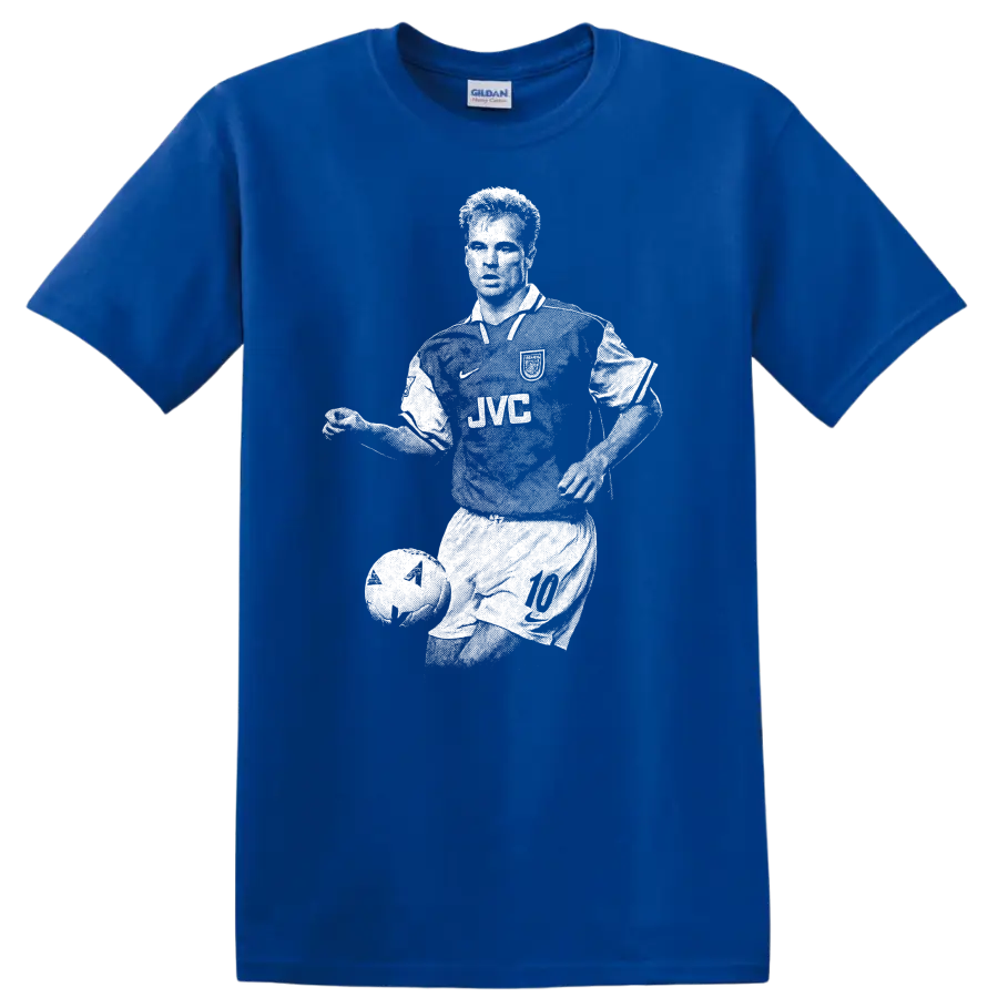 Retro soccer player portrait of Dennis Bergkamp on T - Royal (Blue)