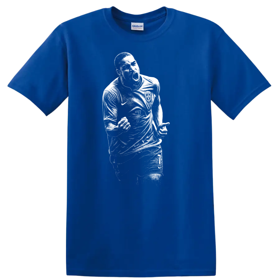 Retro soccer portrait of Adriano Leite Ribeiro style graphic T - Royal (Blue)