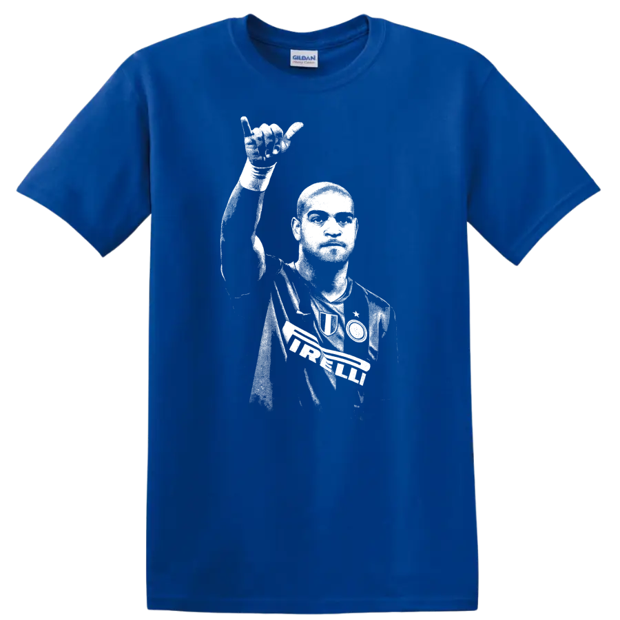 Retro soccer portrait of Adriano Leite Ribeiro legend style T - Royal (Blue)