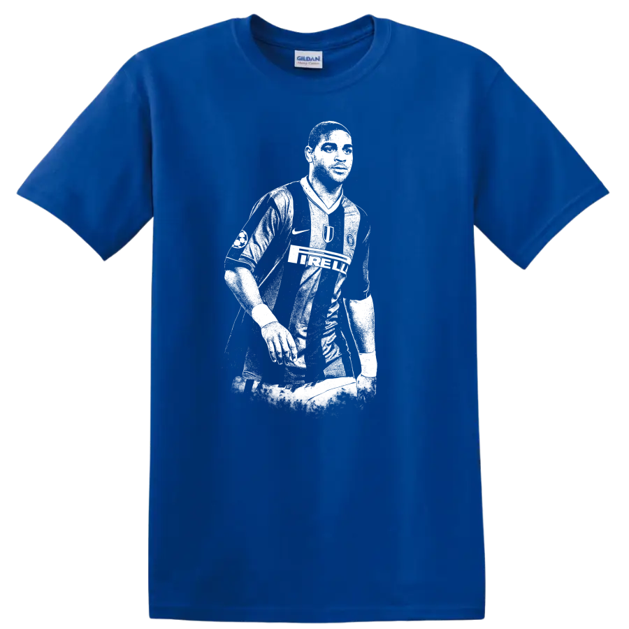 Retro soccer legend portrait silhouette style T Shirt featuring Adriano Leite - Royal (Blue)